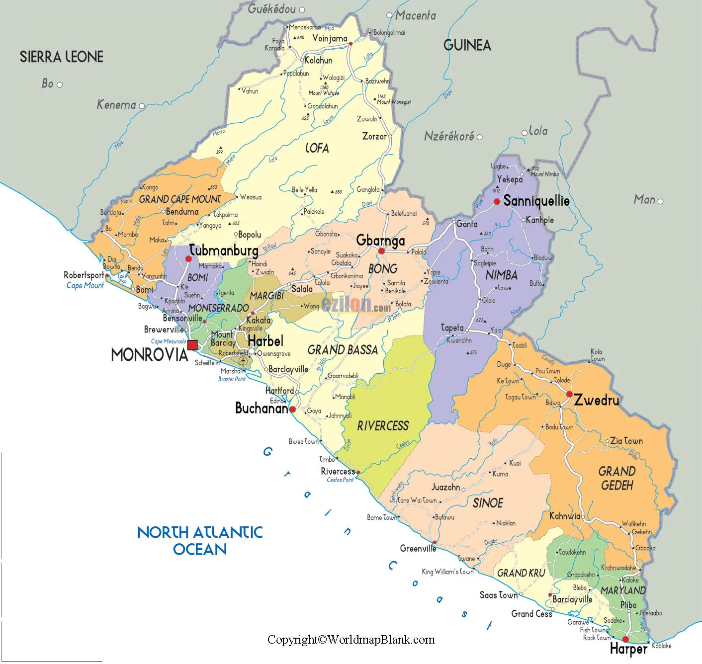 Labeled Liberia with Capital