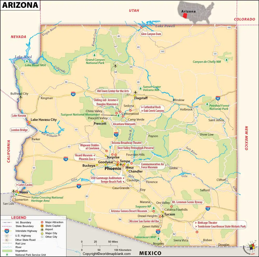 Labeled Map of Arizona