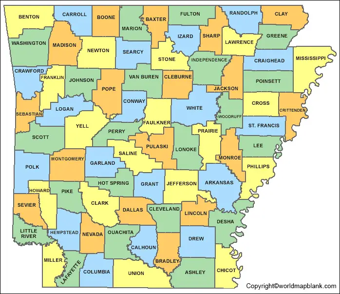 Labeled Map of Arkansas Printable