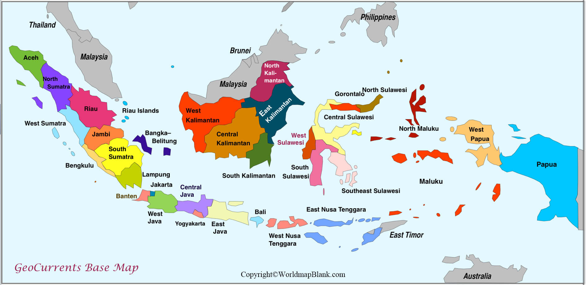 Labeled Map of Indonesia with States, Capital & Cities
