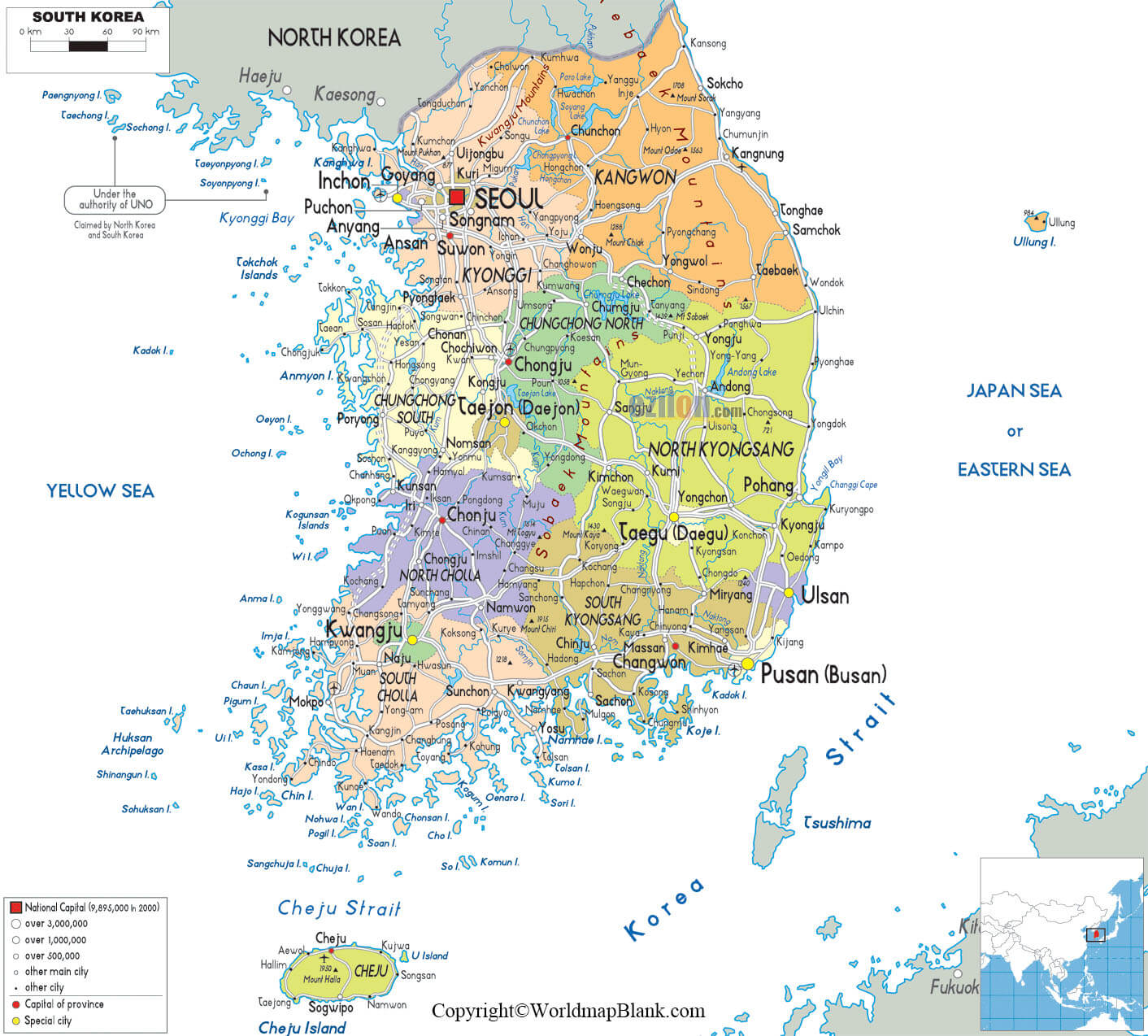 South Korea Map With Cities Labeled Map Of Korea With States, Capital & Cities