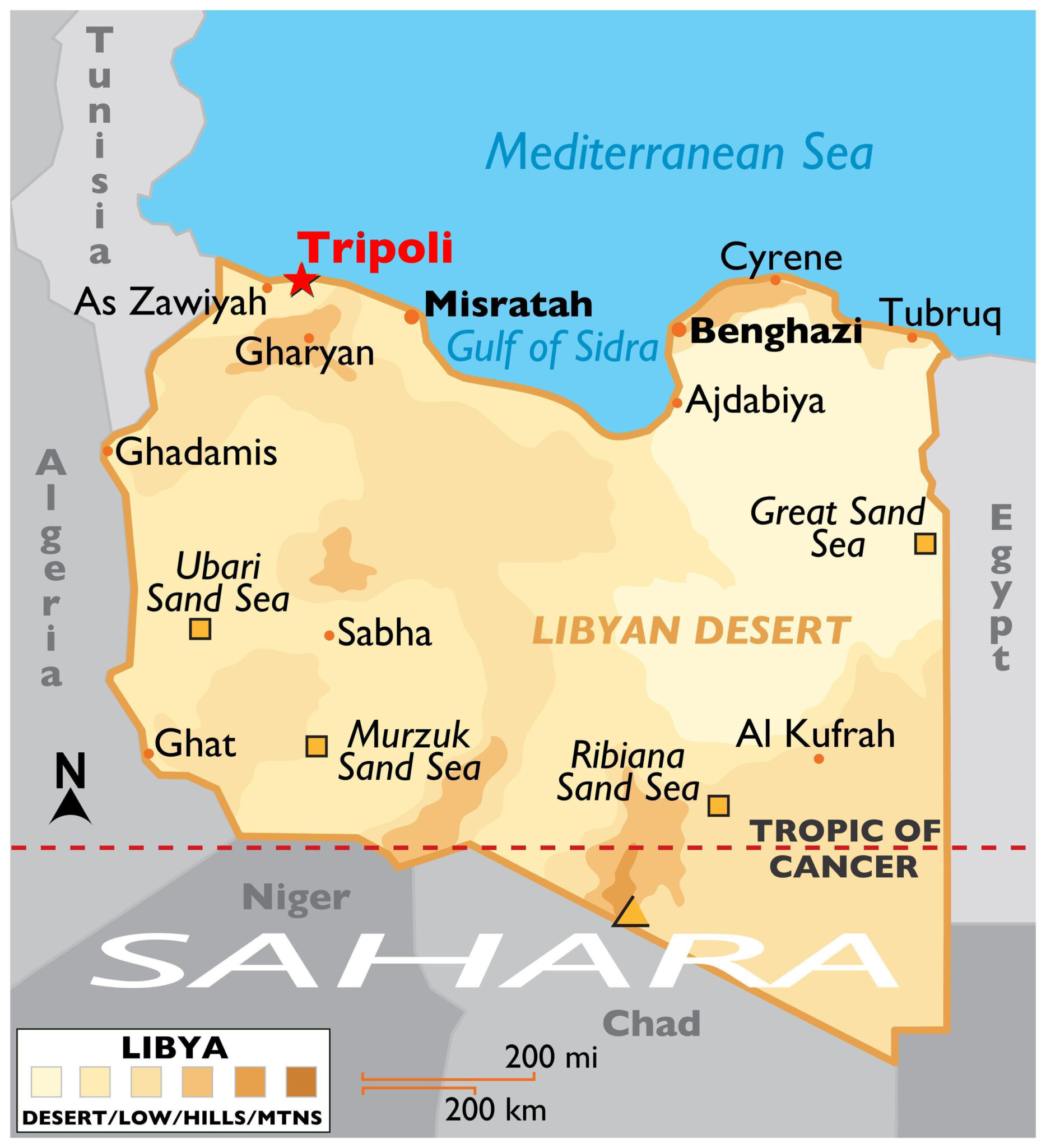 Labeled Map of Libya with States, Capital & Cities