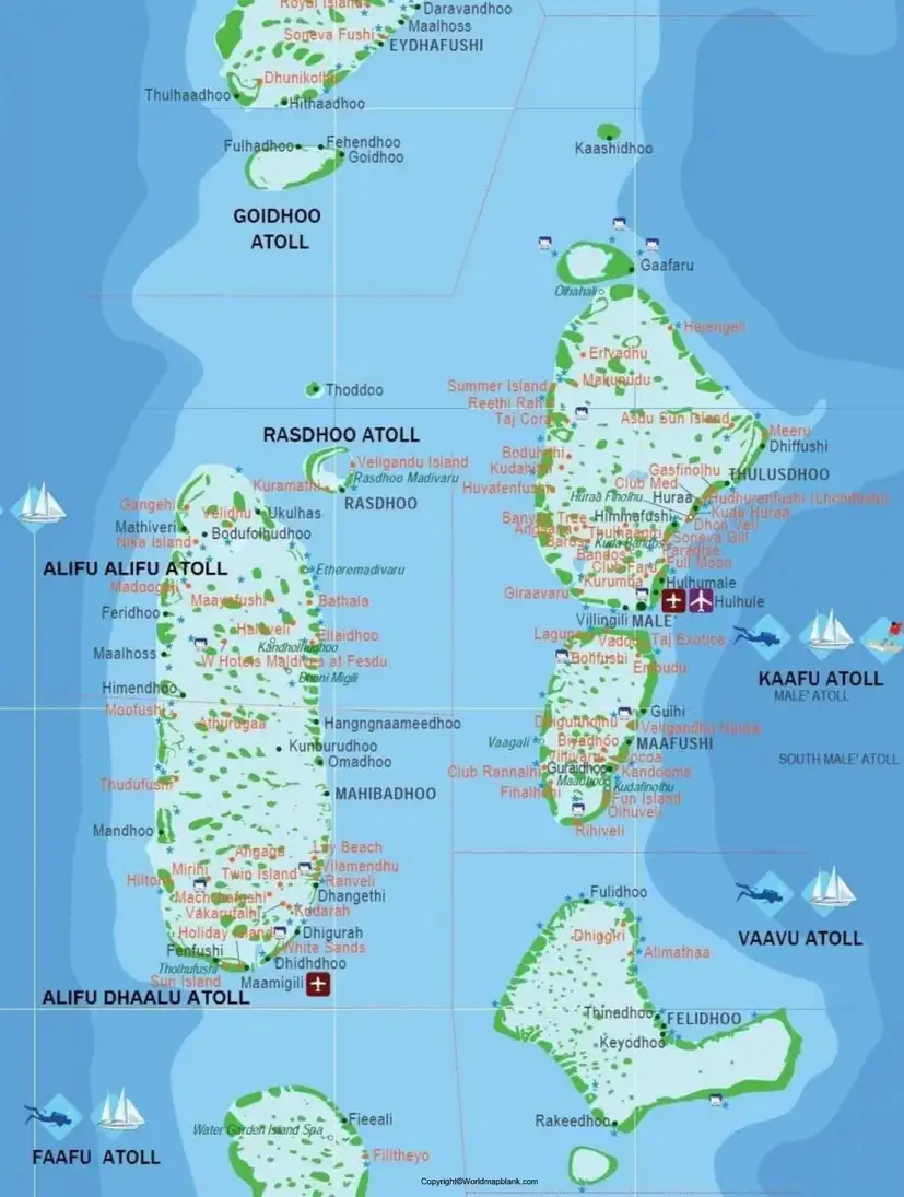 Labeled Map of Maldives with Cities