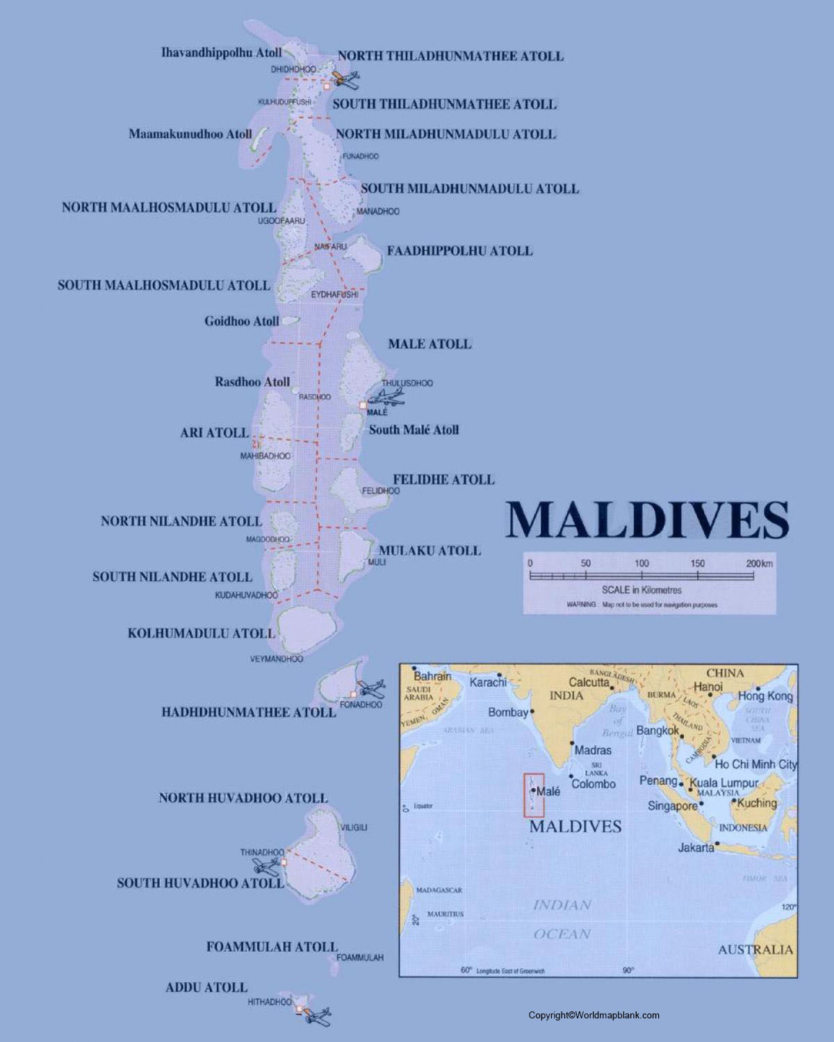 Labeled Map of Maldives