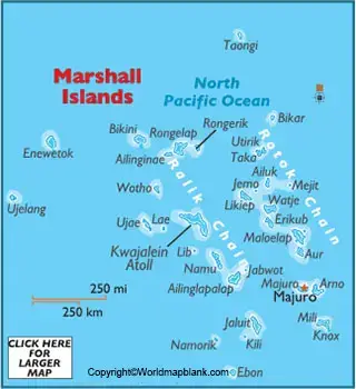 Labeled Map of Marshall Islands with Cities