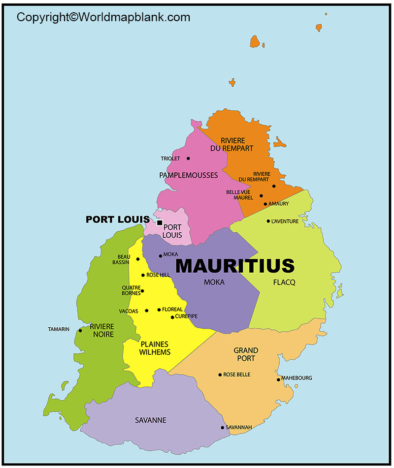 Labeled Map Of Mauritius With States Capital Cities   Labeled Map Of Mauritius With Cities 