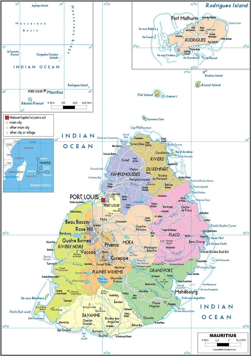 Labeled Map of Mauritius
