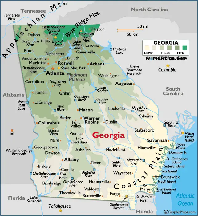 Labeled Map of Georgia Printable
