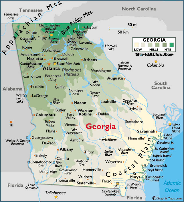 Labeled Map of Georgia Printable