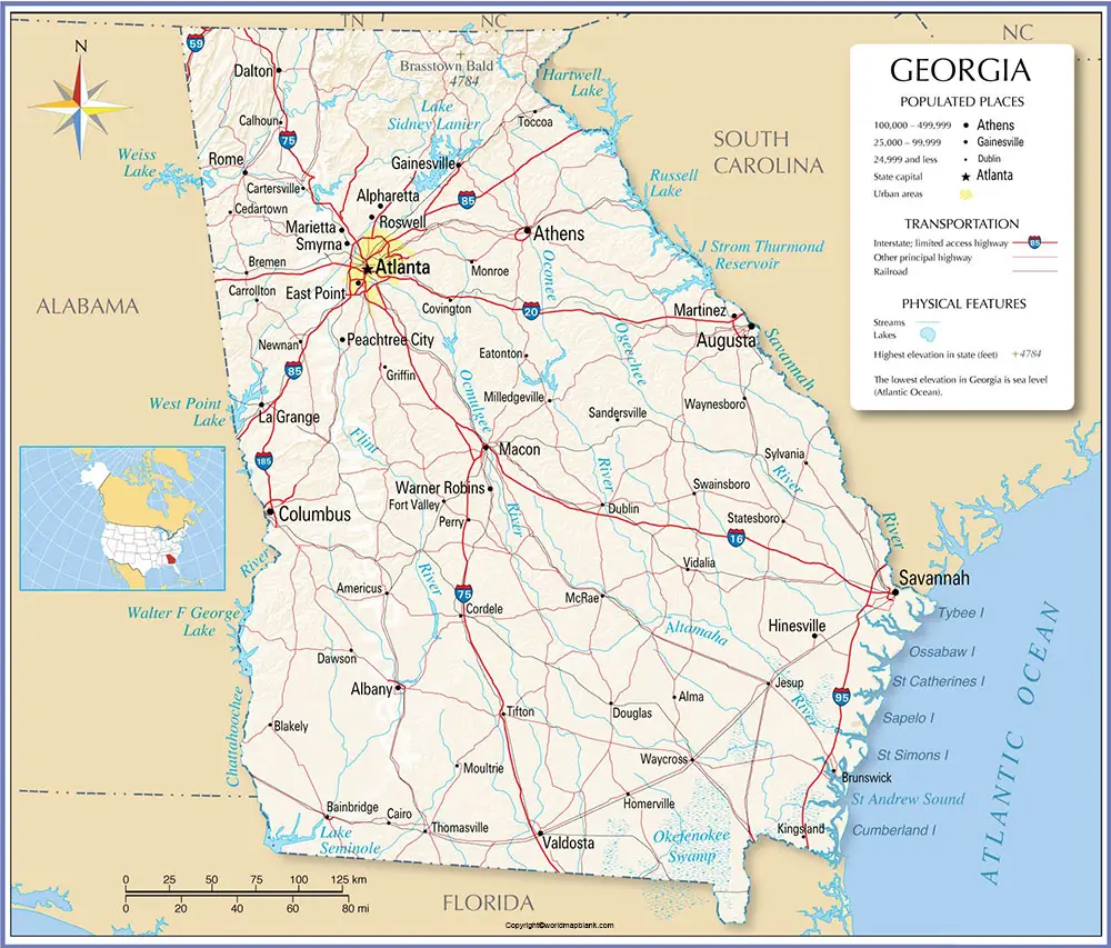 Labeled Georgia Map with Capital