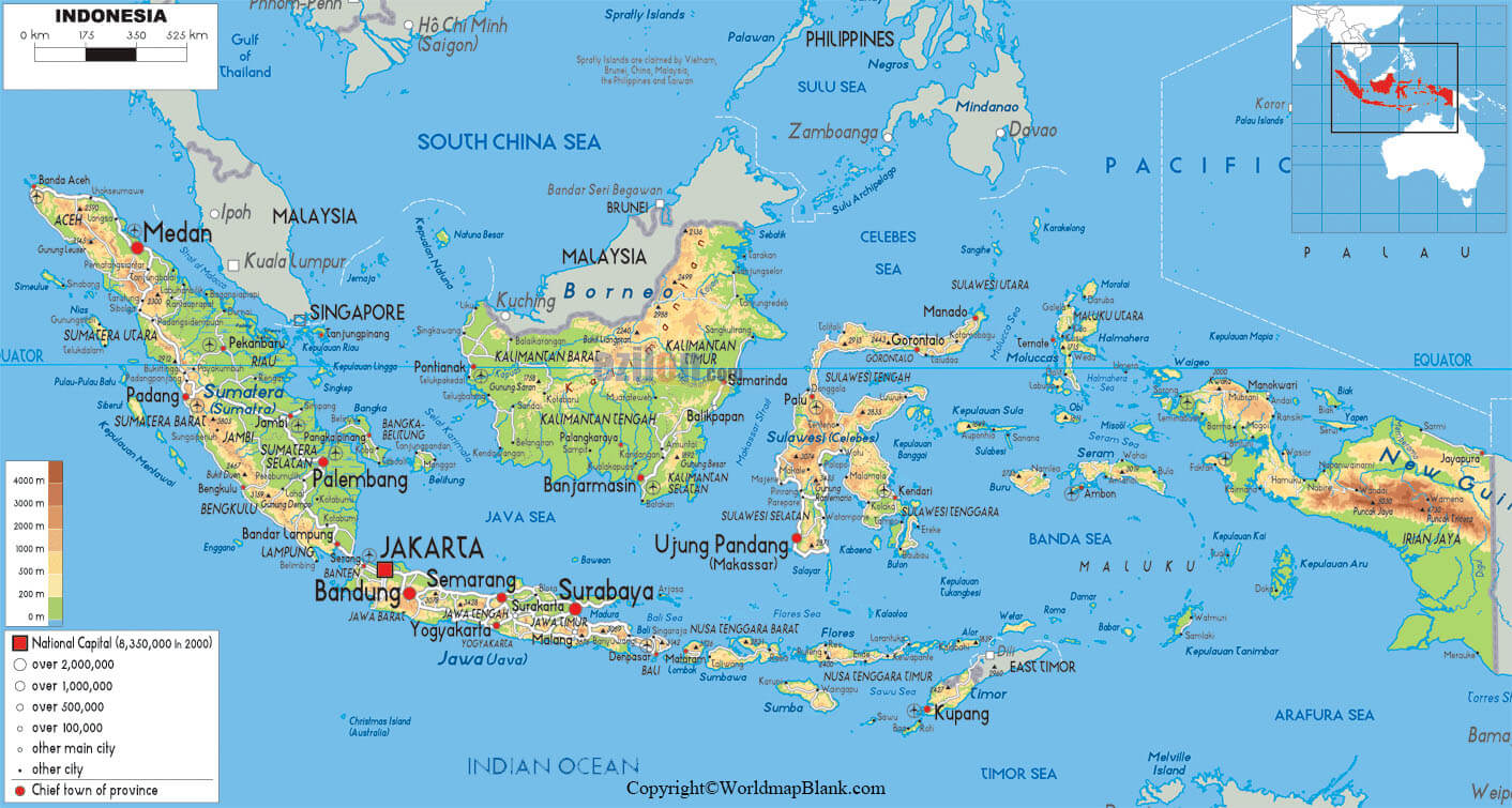 Labeled Indonesia Map  World Map  Blank and Printable