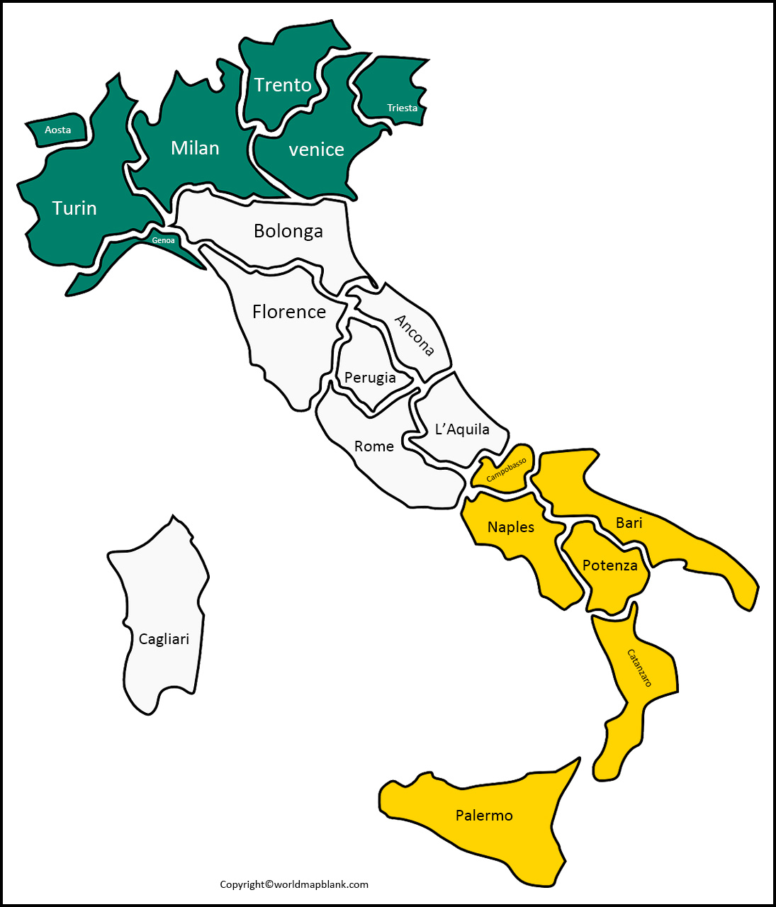 Labeled Map Of Italy With States Capital Cities FREE Map Of Italy With States
