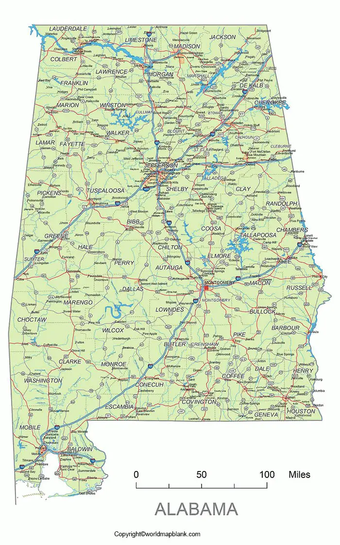 Labeled Map of Alabama