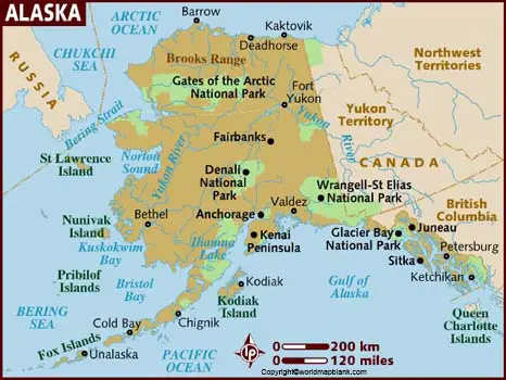 Labeled Alaska Map with Capital