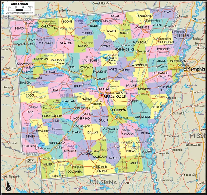 Labeled Map of Arkansas