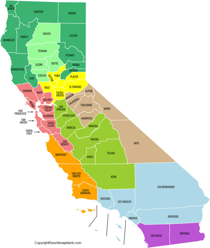 Mapa De California Con Condados