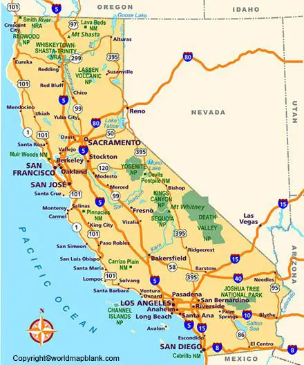 Karte von Kalifornien mit Highways