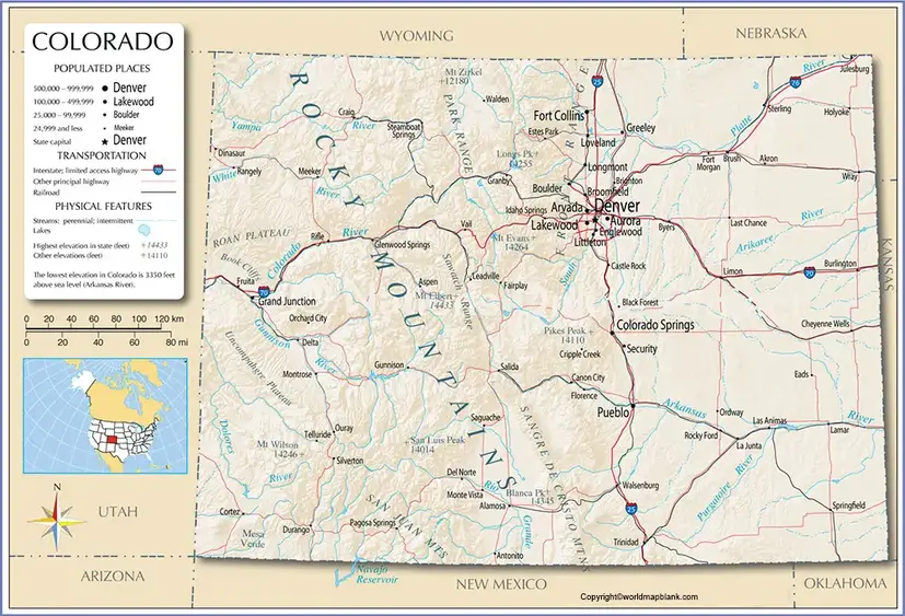Labeled Map of Colorado Printable
