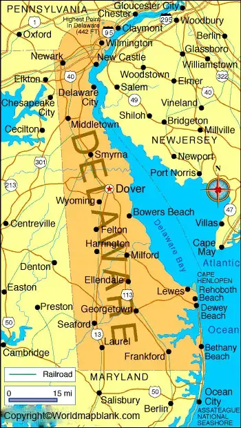 Labeled Map of Delaware Printable