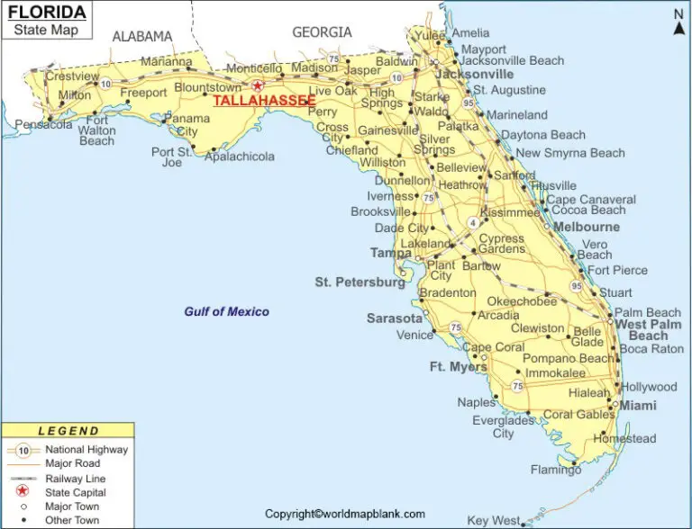 Labeled Map of Florida with Capital & Cities