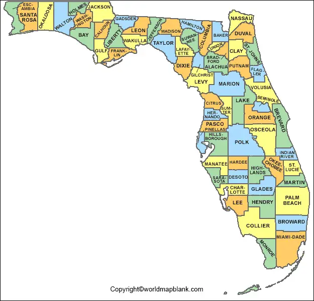 Labeled Map of Florida Printable