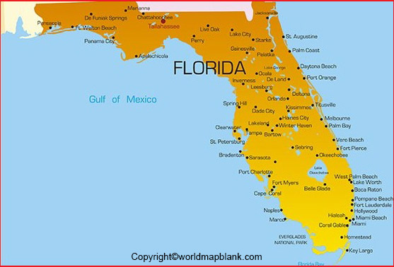 Labeled Map of Florida with Capital & Cities