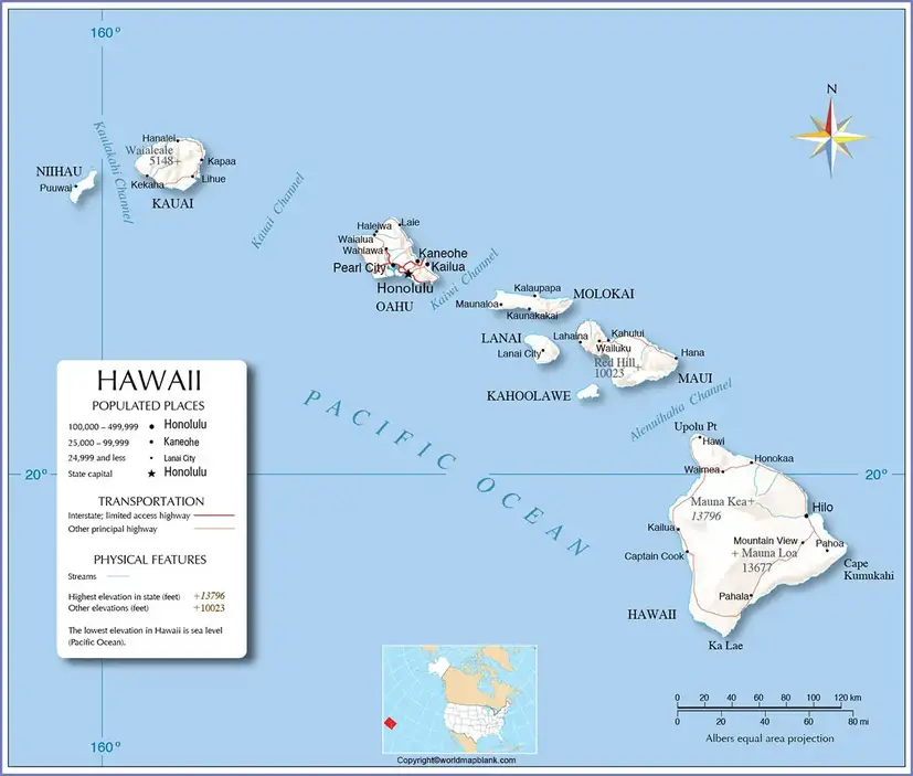 Labeled Hawaii Map Printable