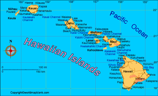 Labeled Map of Hawaii with Cities