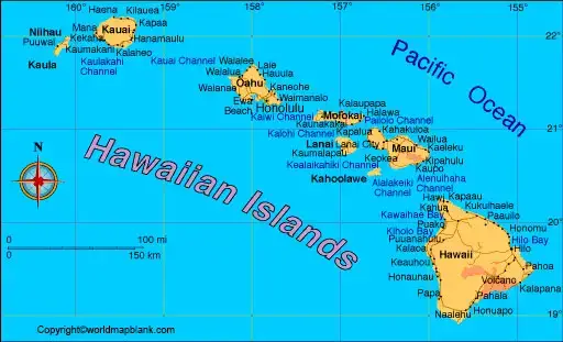 Labeled Map of Hawaii with Cities