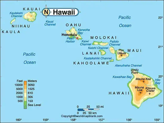 Labeled Map of Hawaii
