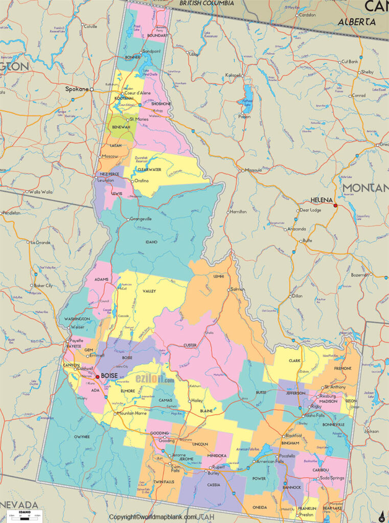 Labeled Map of Idaho