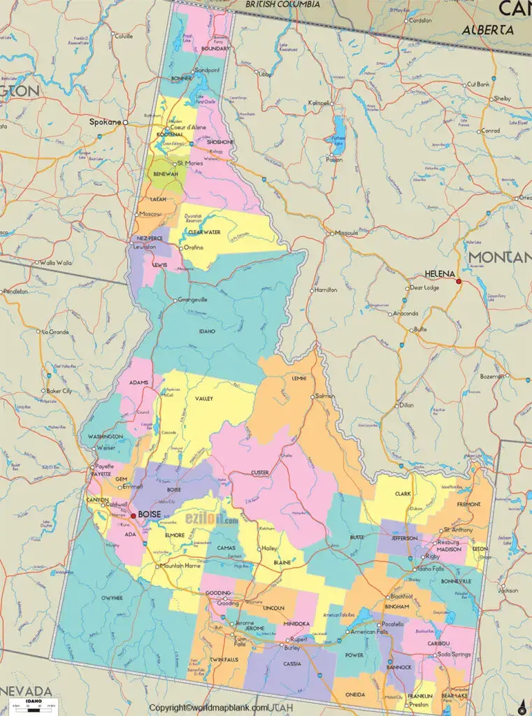 Labeled Map of Idaho