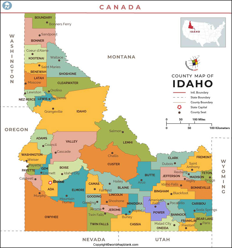 Labeled Map of Idaho Printable