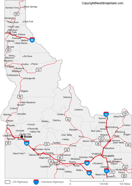 Idaho Map With Cities Labeled