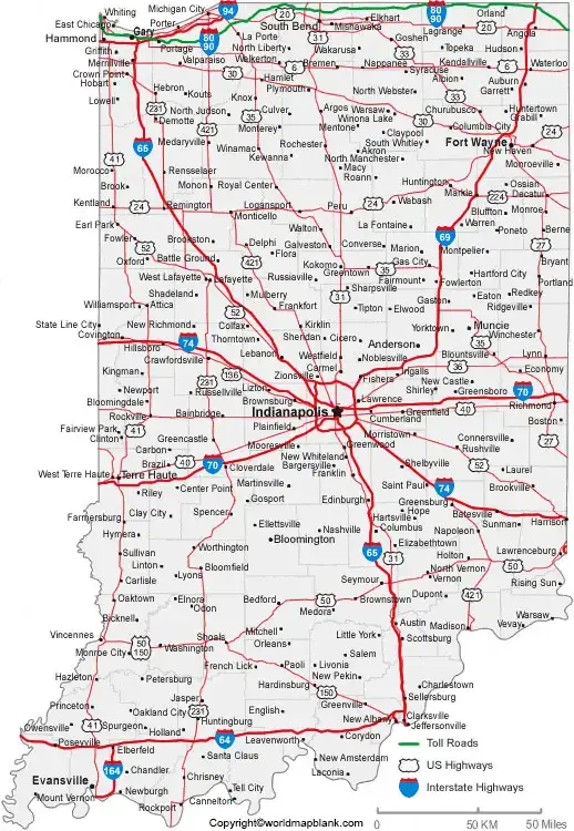 Labeled Indiana Map with Cities