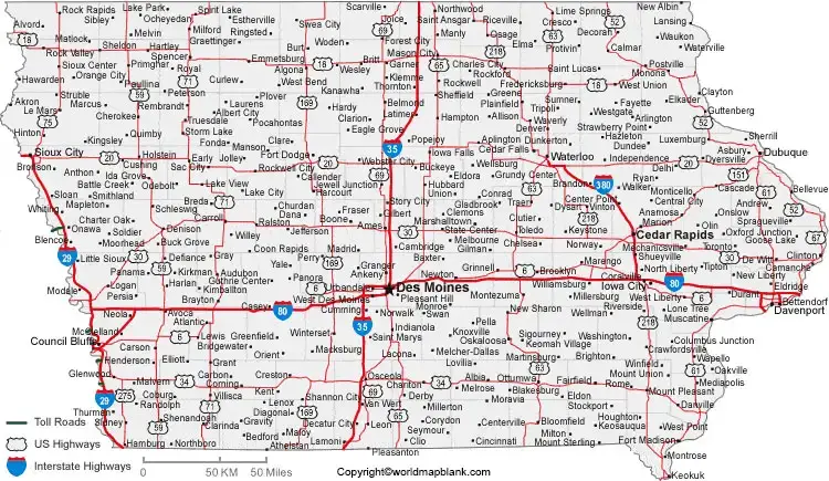 Labeled Map of Iowa with Cities