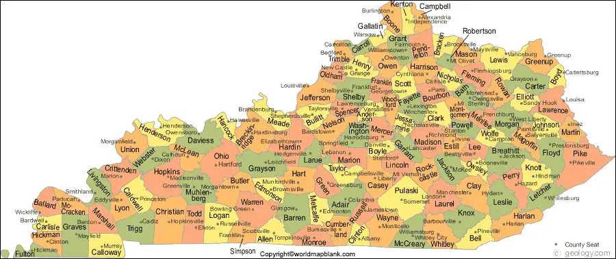 Labeled Kentucky Map with Cities