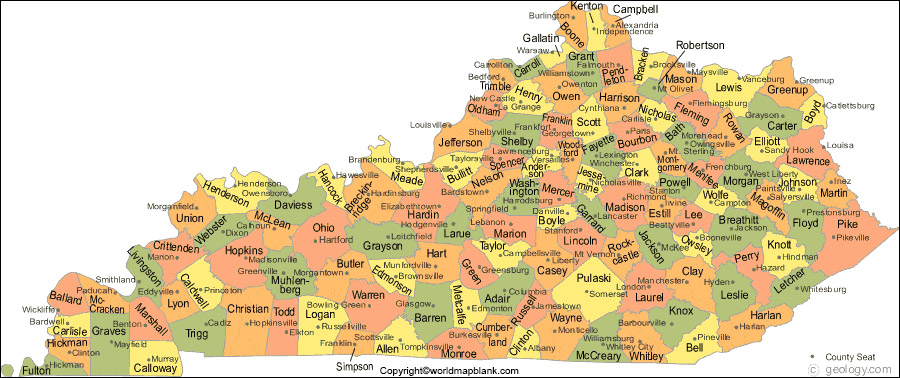 Labeled Map of Kentucky with Capital & Cities