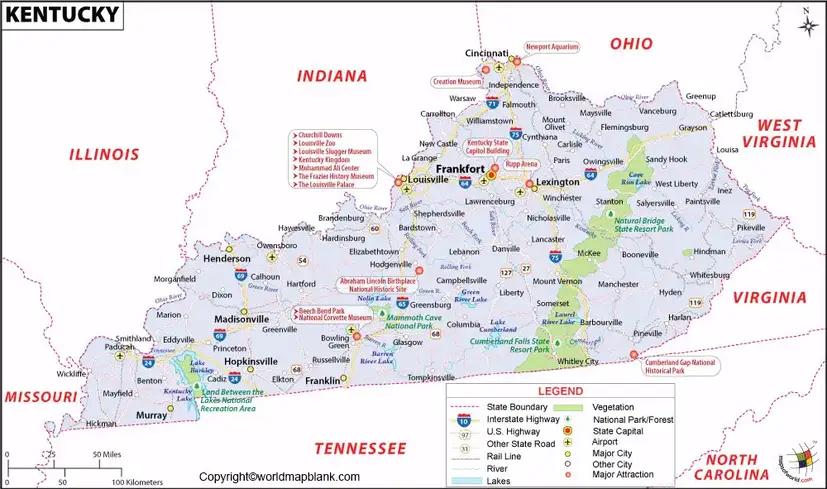 Labeled Map of Kentucky