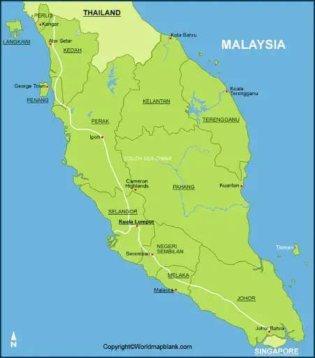 Labeled Map of Malaysia with States