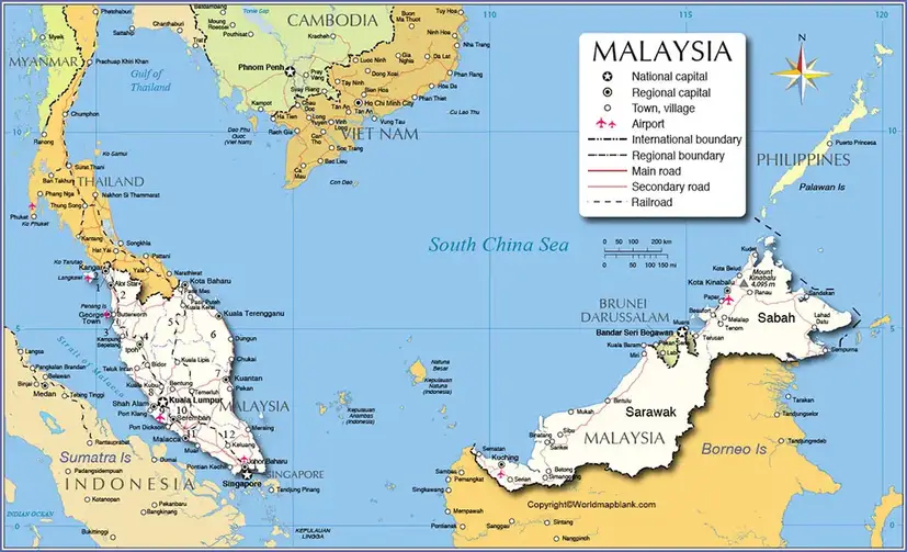 Labeled Map of Malaysia