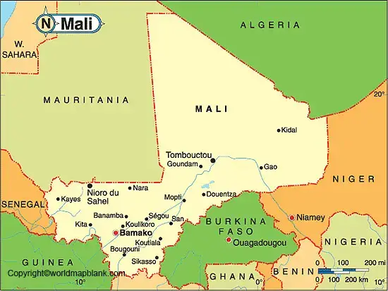 Labeled Map of Mali with States