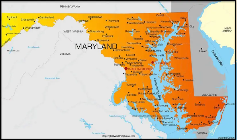 Labeled Map of Maryland