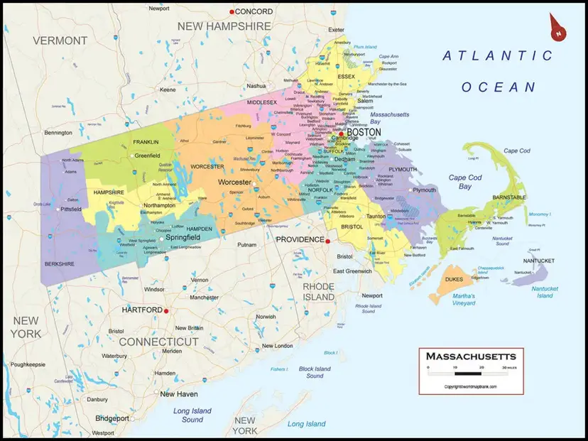 Labeled Map of Massachusetts