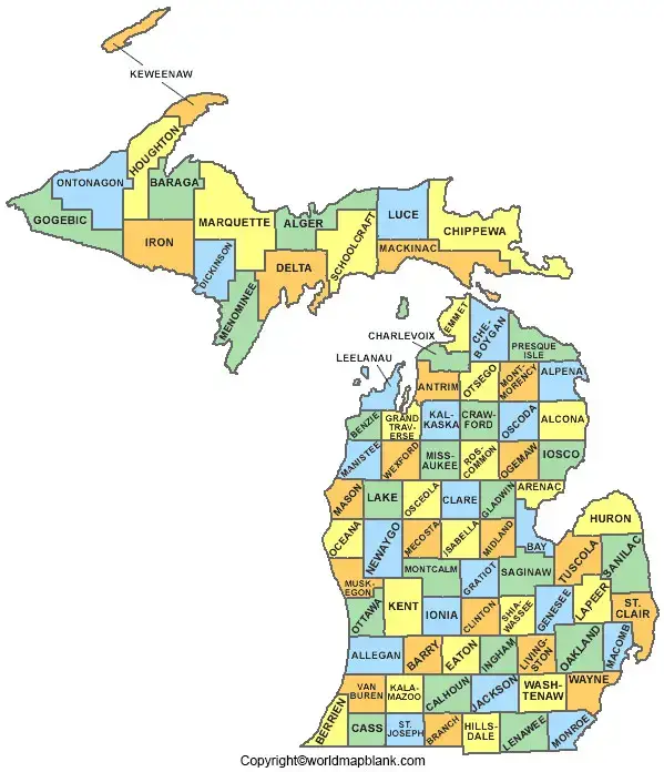 Labeled Map of Michigan Printable