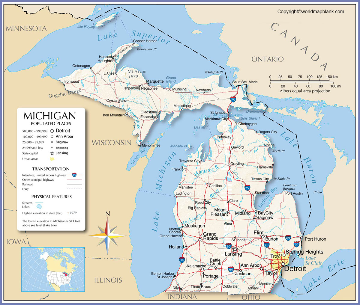 Printable Michigan Map With Cities