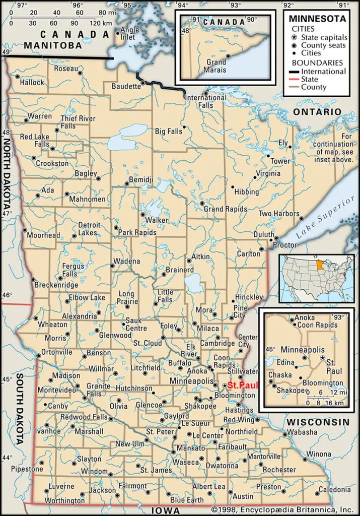 Labeled Map Of Minnesota With Capital And Cities