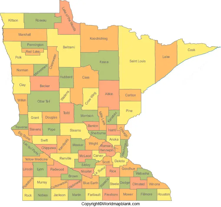 Labeled Map of Minnesota Printable