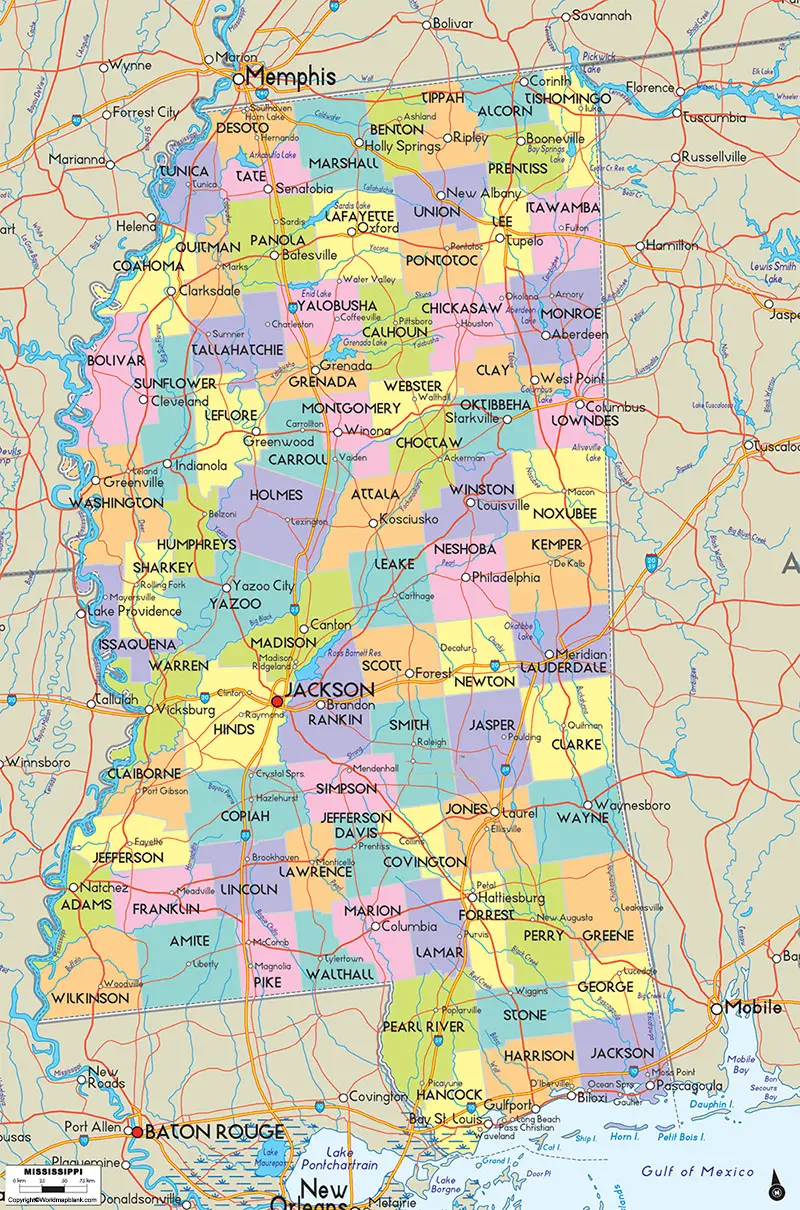 Labeled Map of Mississippi