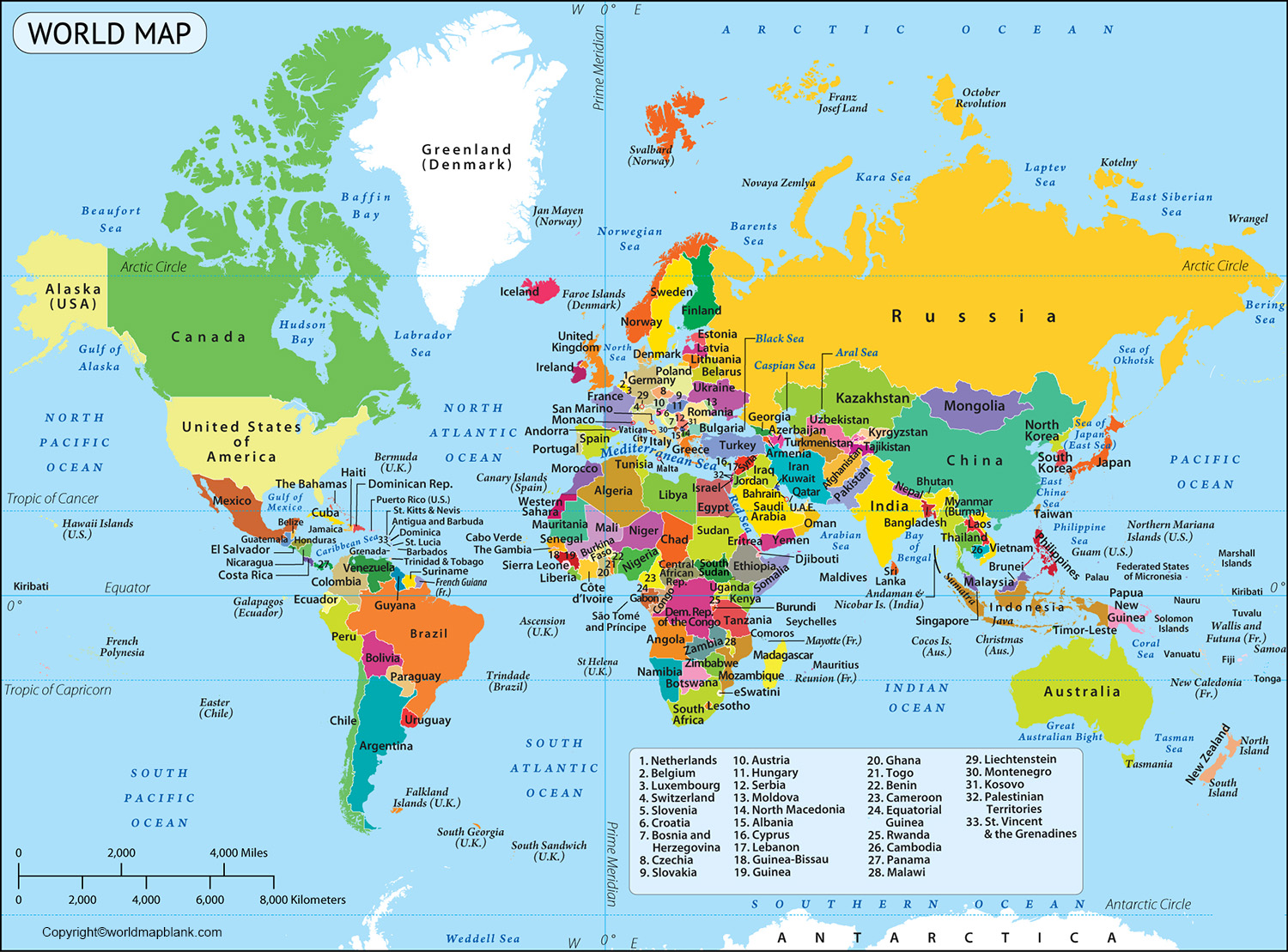 Labeled Map Of World With Continents Countries